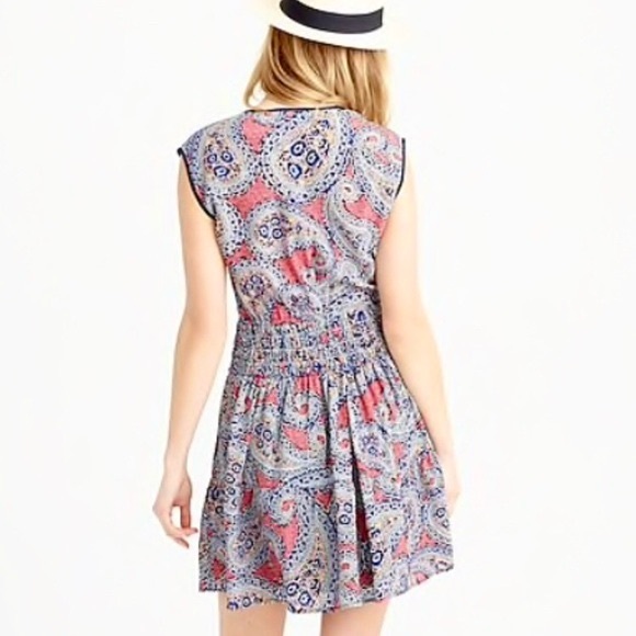 J. Crew Paisley 100% Silk‎ Smocked Waist Women’s Sleeveless Mini Dress Size 2 - Picture 3 of 9